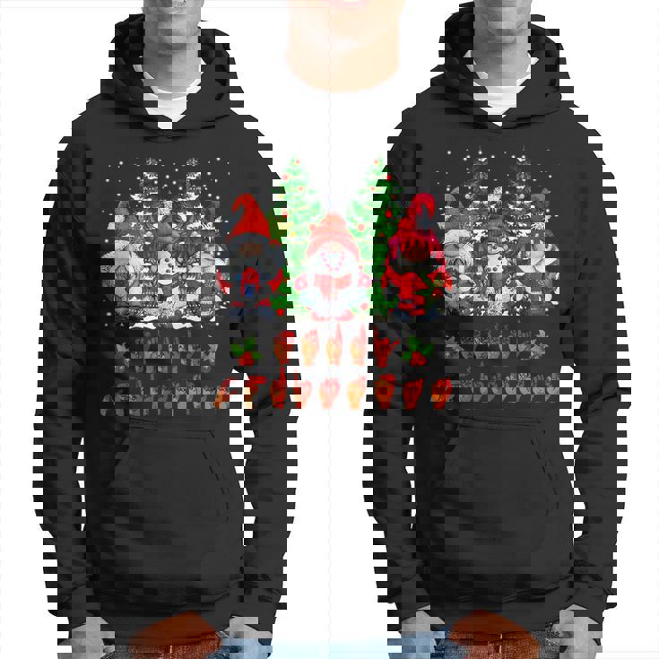Three Gnomes Pride Asl Sign Language Merry Christmas 2022 Men Hoodie