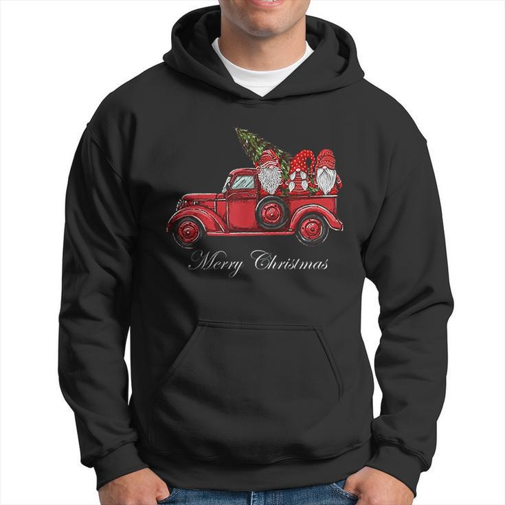Three Gnomes In Red Truck With Merry Christmas Tree Men Hoodie