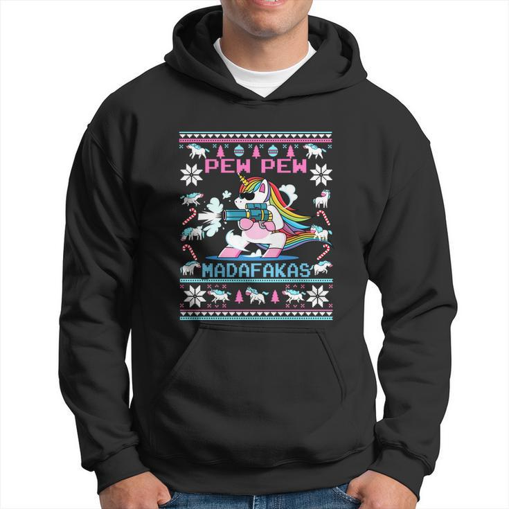 Unicorn Pew Pew Madafakas Ugly Christmas Sweater Hoodie