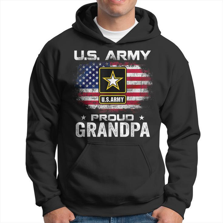 US Army Proud Grandpa With American Flag Gift Veteran Gift Men Hoodie Graphic Print Hooded Sweatshirt
