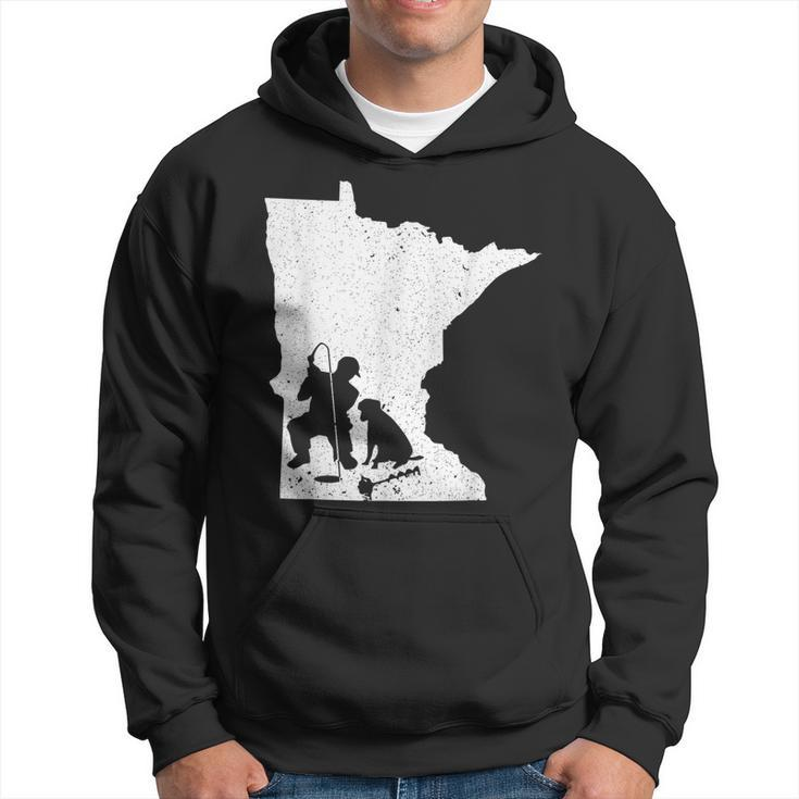 Vintage Minnesota Ice Fishing  & Dog Dad Gift Hoodie
