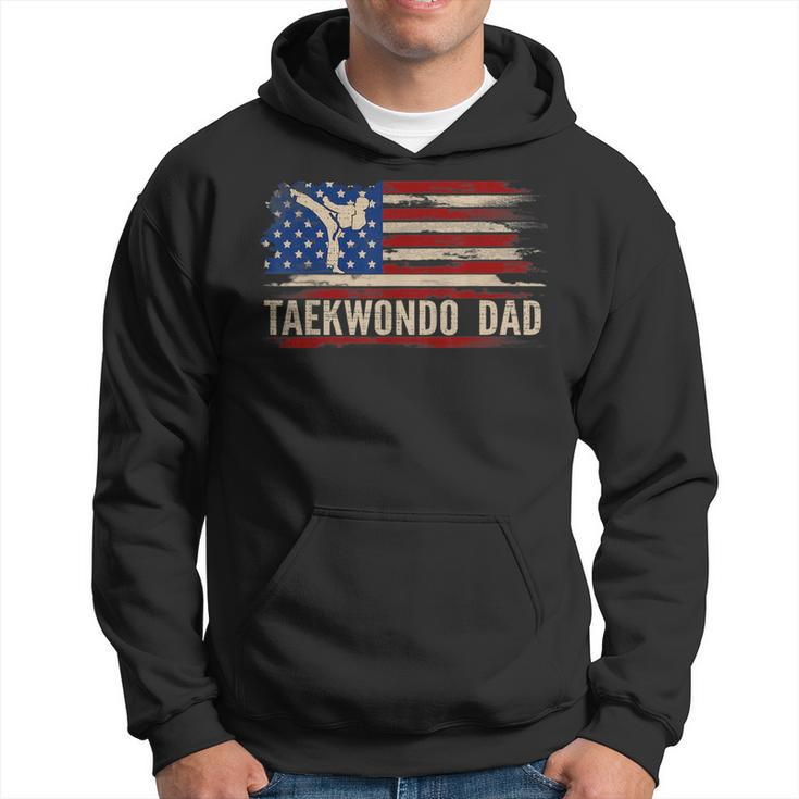 Vintage Taekwondo Dad American Usa Flag Sports The Kick  Hoodie