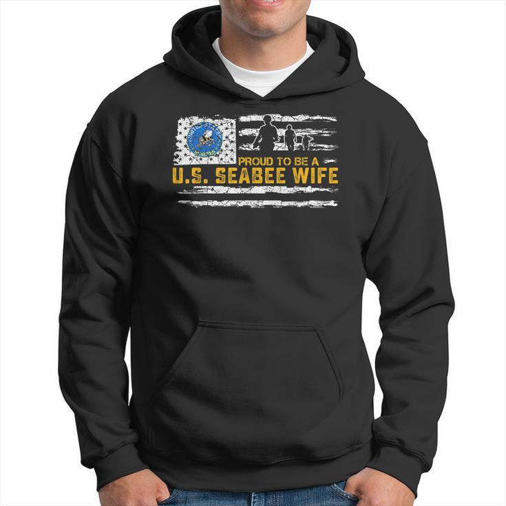Vintage Usa American Flag Proud To Be A Seabee Wife Military Men Hoodie