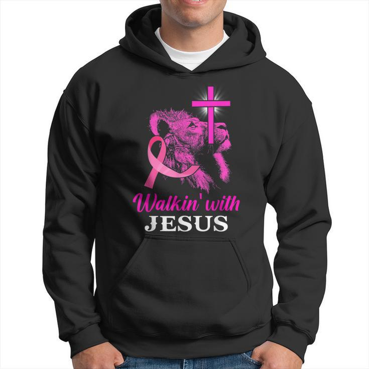 Walking With Jesus Lion Christian Cross Breast Cancer Women  Hoodie