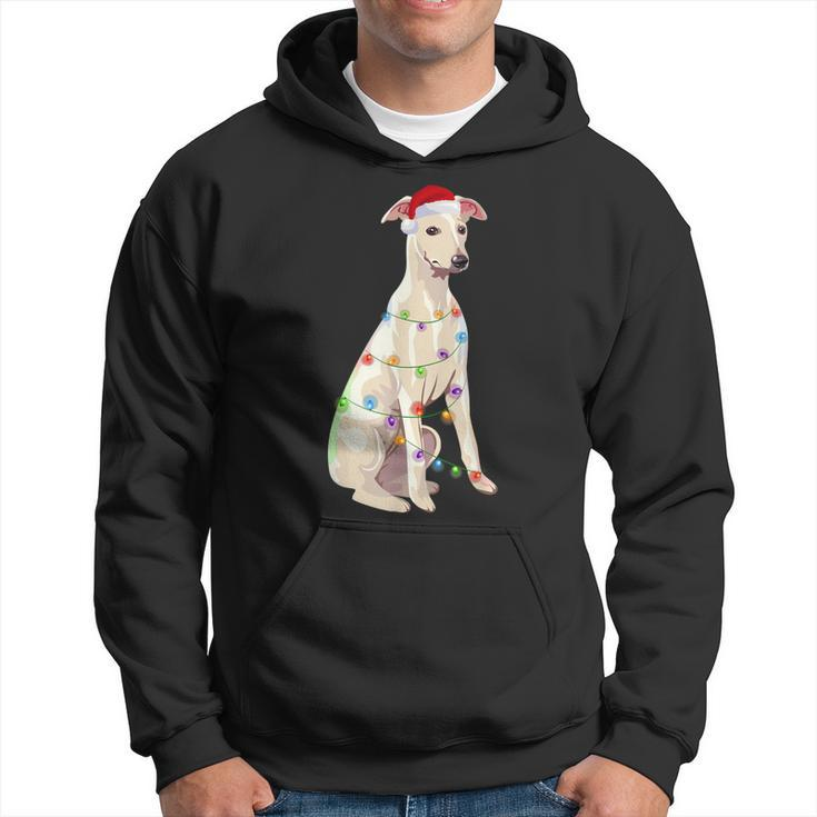 Whippet Christmas Lights Xmas Dog Lover Santa Hat Men Hoodie Graphic Print Hooded Sweatshirt