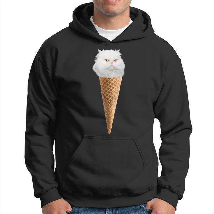 White Fluffy Cat Sitting In The Ice Cream Cone  Hoodie