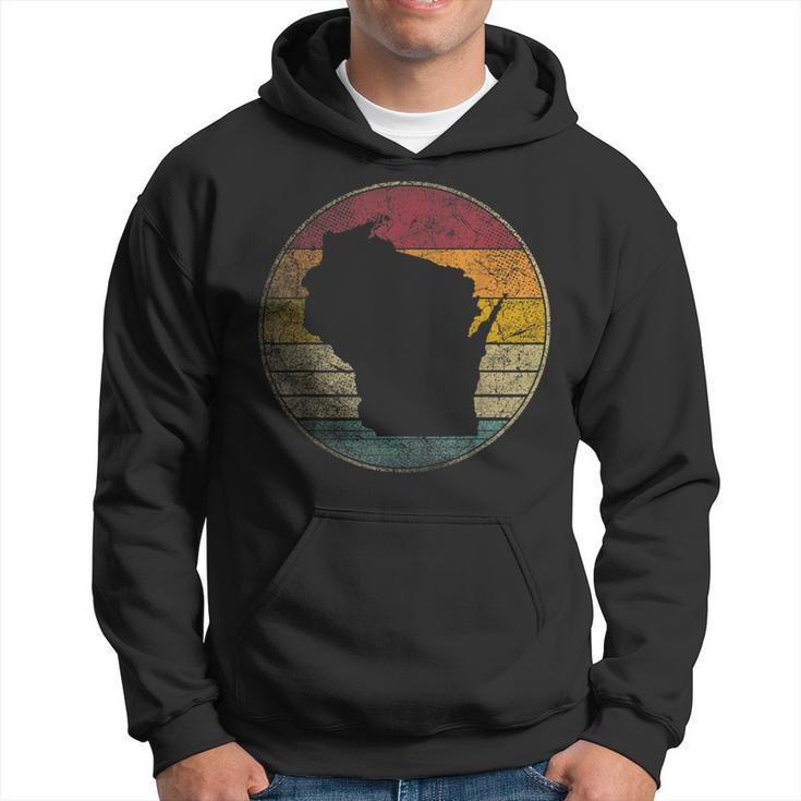 Wisconsin Vintage Distressed Retro Style Silhouette State  Hoodie
