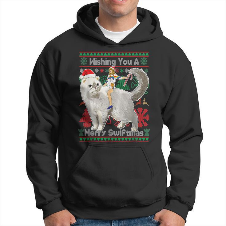 Wishing You A Merry Swiftmas Ugly Christmas Sweater Big Cat  Men Hoodie Graphic Print Hooded Sweatshirt