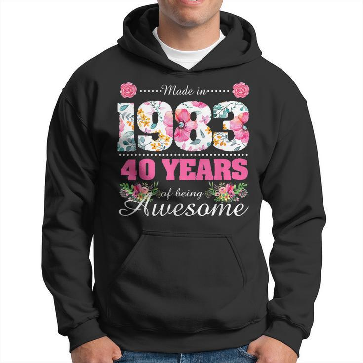 Womens Made In 1983 Floral 40Th Birthday Gifts 40 Year Old Hoodie