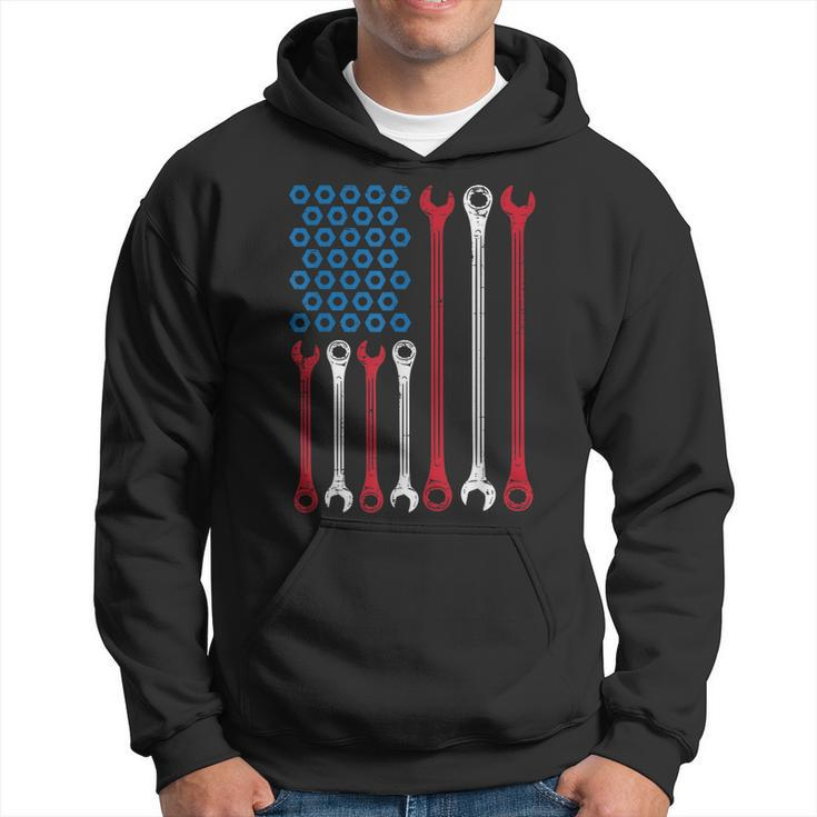 Wrench Flag Vintage Fathers Day Patriotic Mechanic Dad Men Hoodie