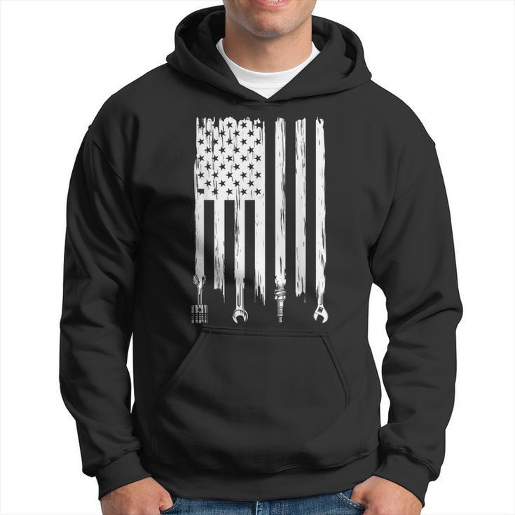 Wrench Piston American Flag Fathers Day Car Mechanic Garage Hoodie