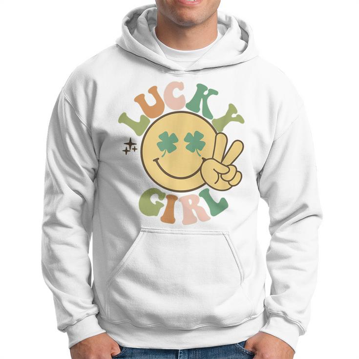 Lucky St Patricks Day Retro Smiling Face Shamrock Hippie  Hoodie