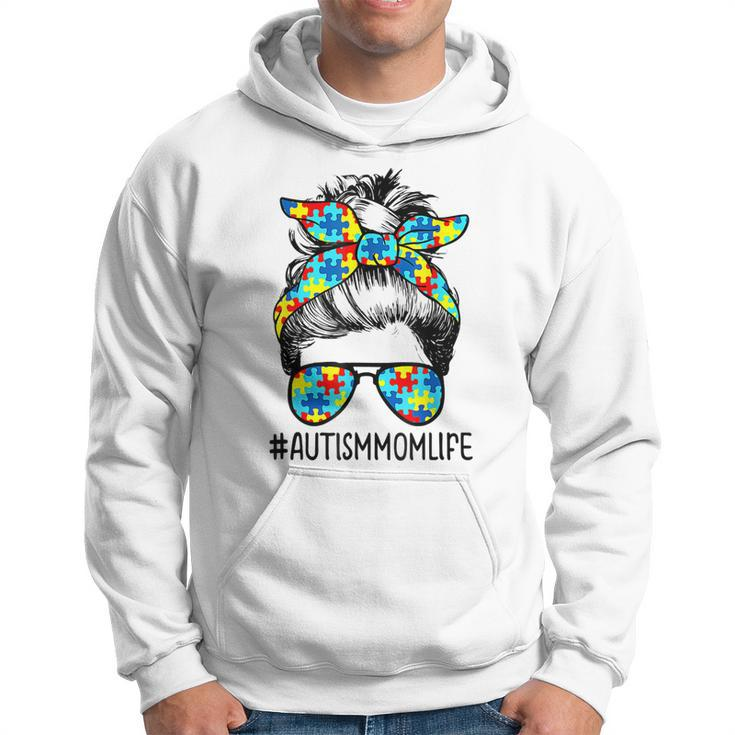 Autism Awareness Momlife Messy Bun Puzzle Beached Supporter  Hoodie