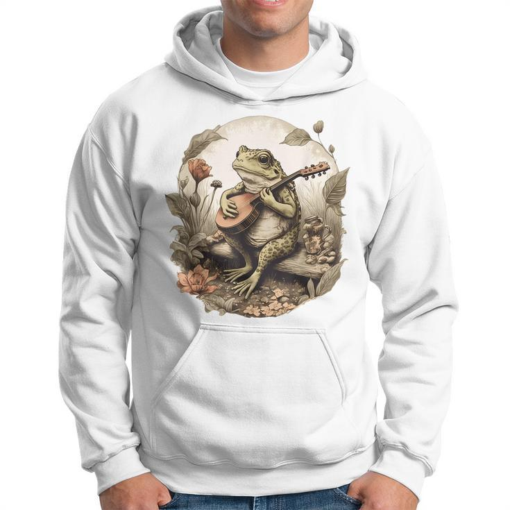 Cottagecore Aesthetic Frog Playing Banjo Instrument Vintage  Hoodie