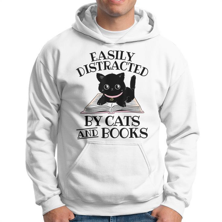 Easily Distracted By Cats And Books Black Cat Book Lover  Hoodie