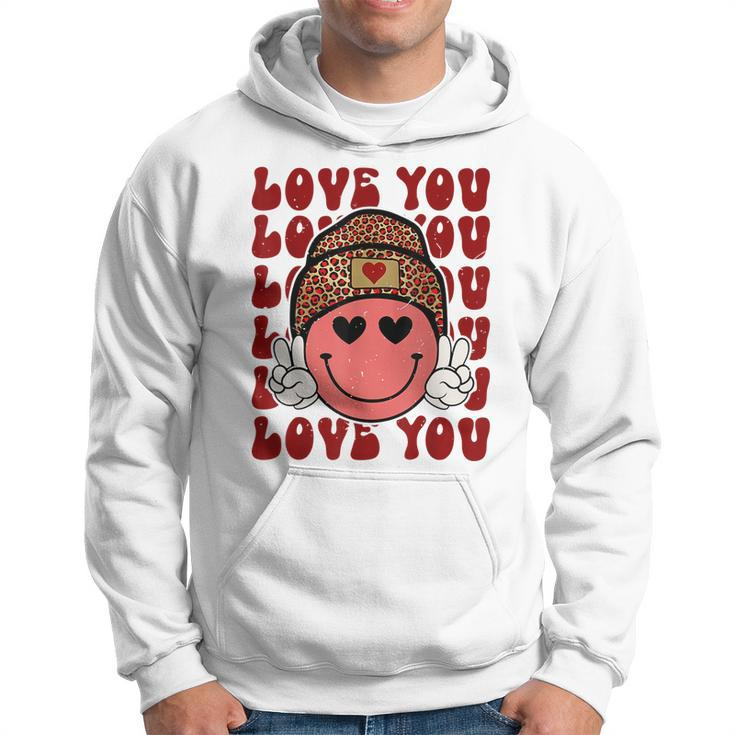Hippie Smiling Face Wearing Beanie Hat Love You Valentine  Hoodie