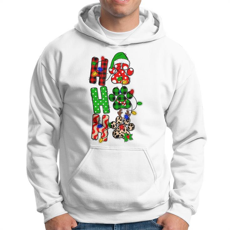 Ho Ho Ho Christmas Dog Paws Funny Xmas Santa Matching Pjs Men Hoodie Graphic Print Hooded Sweatshirt