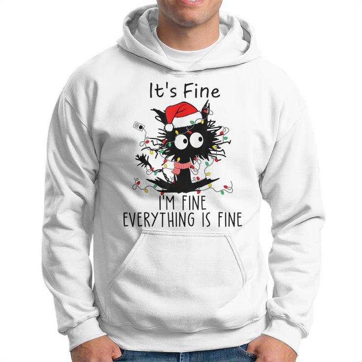 Its Fine Im Fine Everything Is Fine Christmas Cat Xmas Pjs Men Hoodie Graphic Print Hooded Sweatshirt
