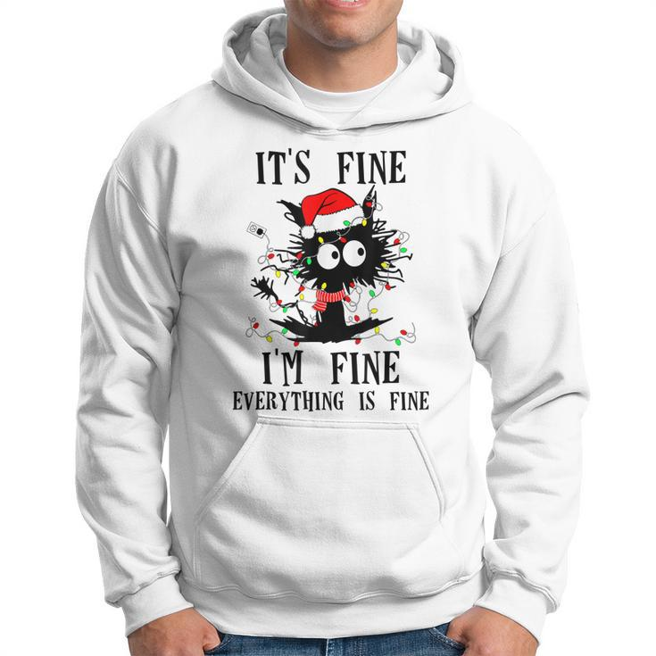 Its Fine Im Fine Everything Is Fine Funny Cat Christmas  Men Hoodie Graphic Print Hooded Sweatshirt