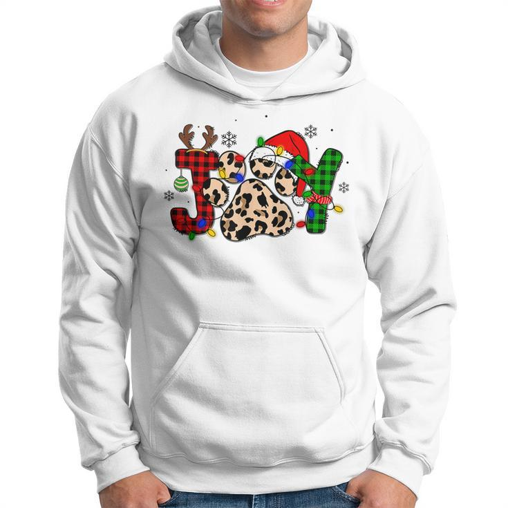 Joy Christmas Dog Paws Xmas Lights Leopard Buffalo Plaid Pjs  Men Hoodie Graphic Print Hooded Sweatshirt