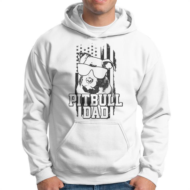 Mens Pitbull Dad American Flag Patriotic Dog Lover Funny Gift Men Hoodie Graphic Print Hooded Sweatshirt