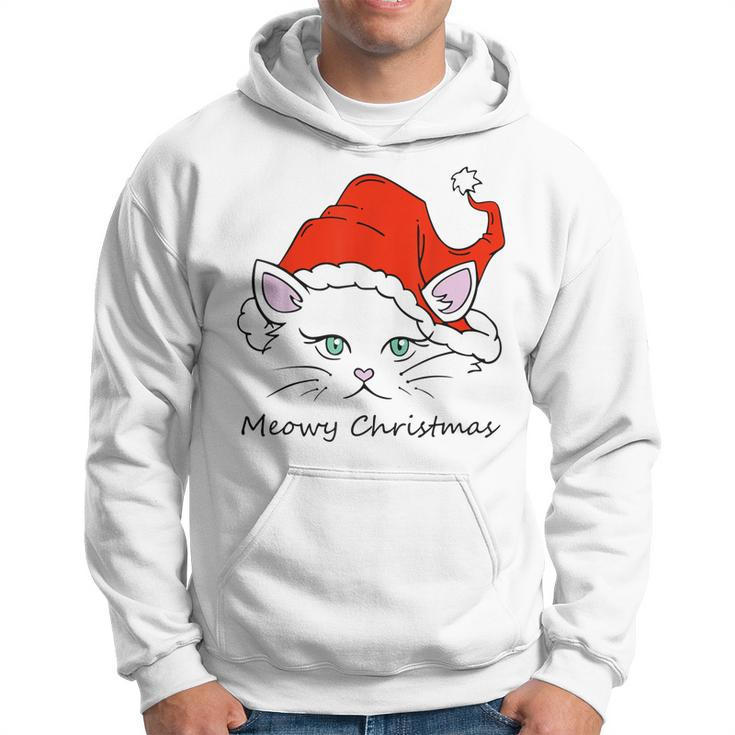 Meowy Catmas Cat Christmas Cute Kitten Cats Santa Hat V2 Men Hoodie Graphic Print Hooded Sweatshirt