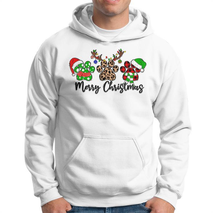 Merry Christmas Dog Paws Xmas Lights Leopard Buffalo Plaid  Men Hoodie Graphic Print Hooded Sweatshirt