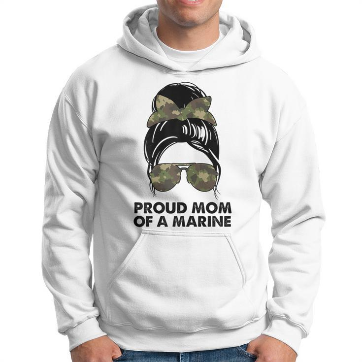 Proud Mom Of A Marine Messy Bun Camouflage Military Women Gift For Womens Hoodie