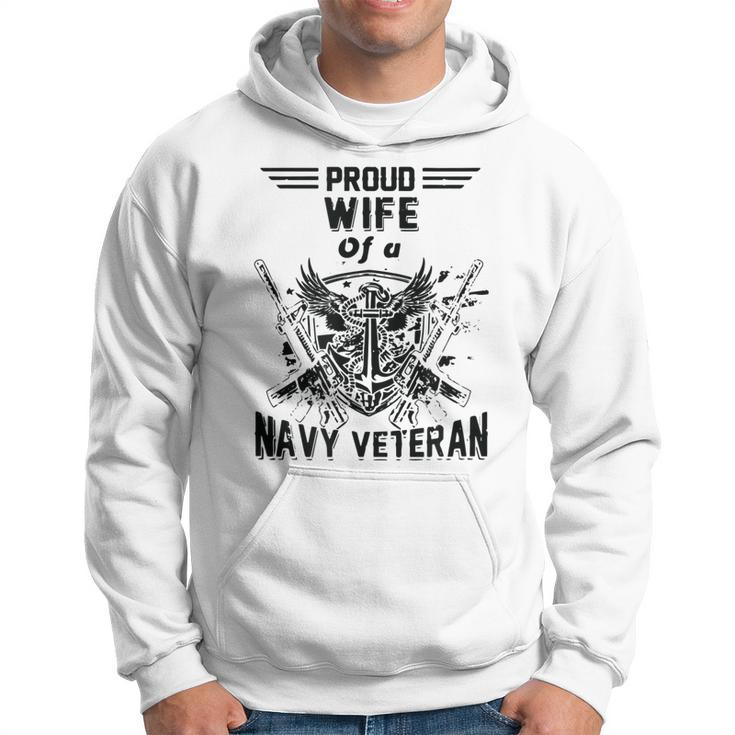 Proud Wife Of A Navy Veteran American Flag Military Gift Hoodie