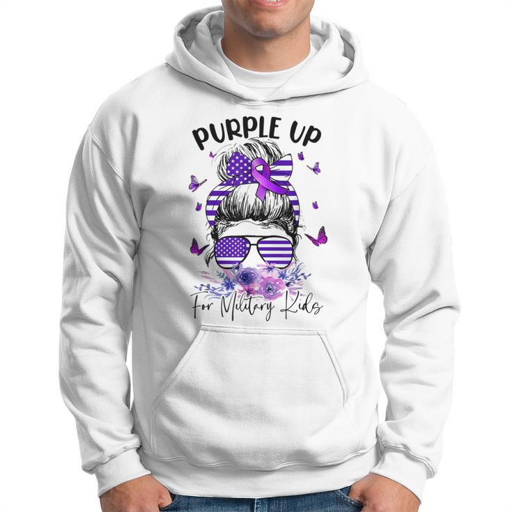 Purple Up For Military Kids Child Month Messy Bun Floral Hoodie