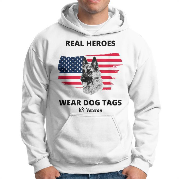 Real Heroes Wear Dog Tags - K9 Veteran Military Dog  Men Hoodie Graphic Print Hooded Sweatshirt