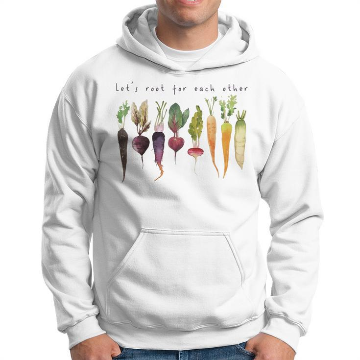 Retro Lets Root For Each Other Cute Veggie Funny Vegan  Hoodie