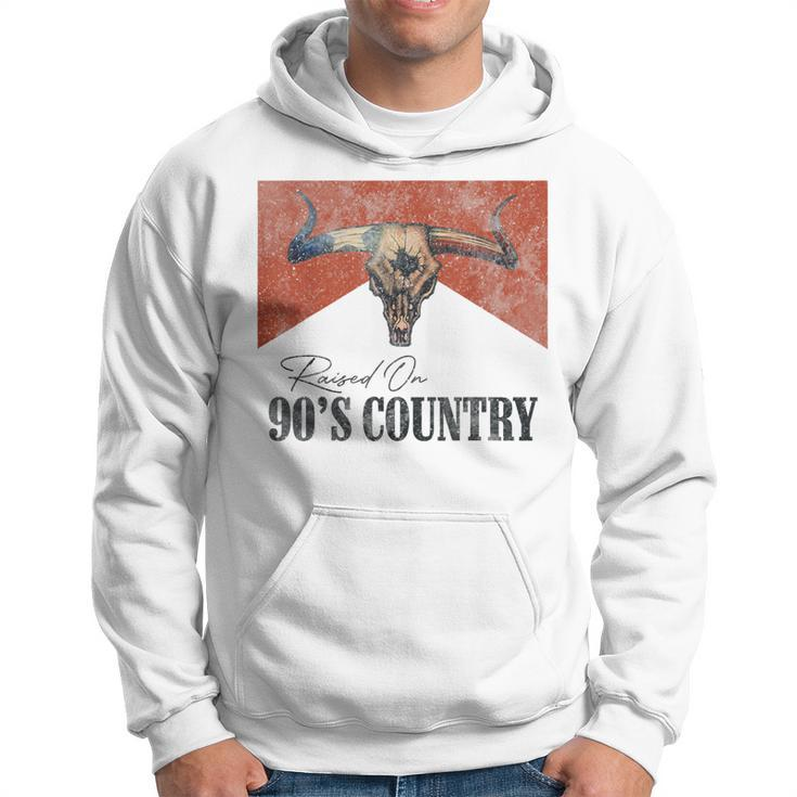 Vintage Raised On 90S Country Music Bull Skull Western  Hoodie