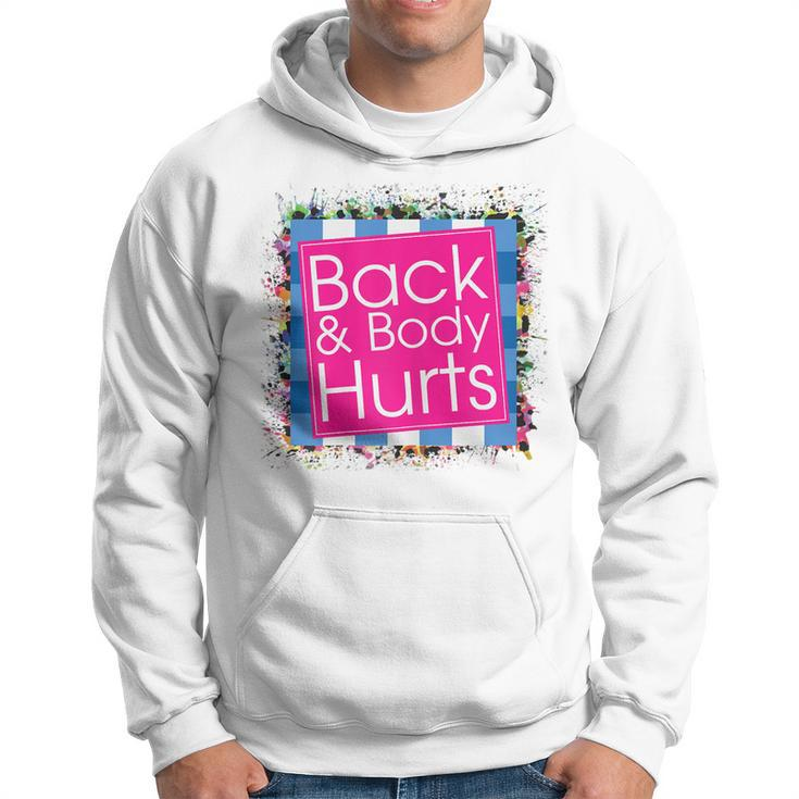 Womens Funny Back Body Hurts  Quote Workout Gym Top  Men Hoodie Graphic Print Hooded Sweatshirt