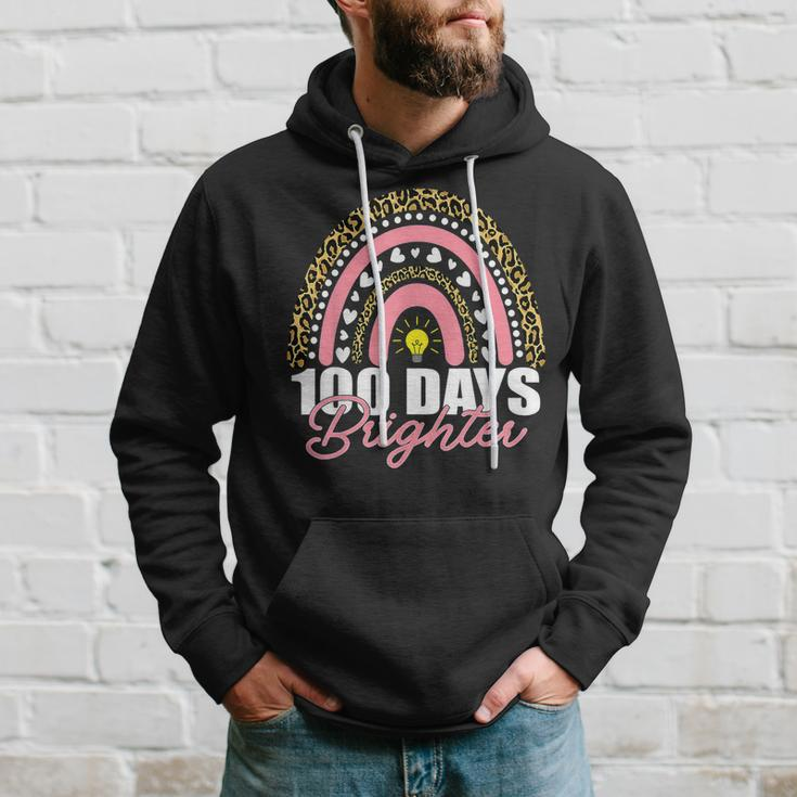 100 Days Brighter Rainbow Happy 100Th Days Leopard Rainbow Men Hoodie Graphic Print Hooded Sweatshirt Gifts for Him