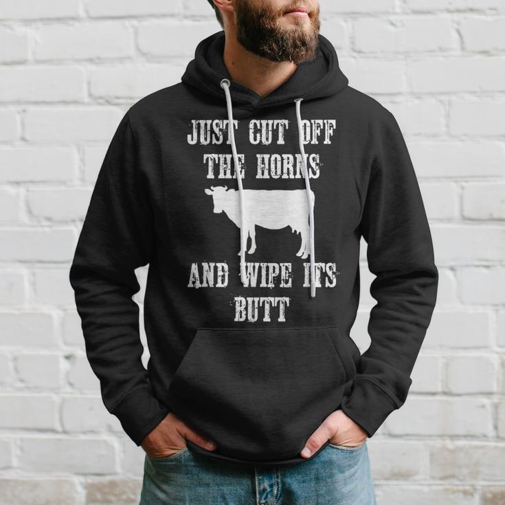 Anti Vegan Funny Just Cut Off The Horns Wipe Its Butt Cow Men Hoodie Graphic Print Hooded Sweatshirt Seseable UK