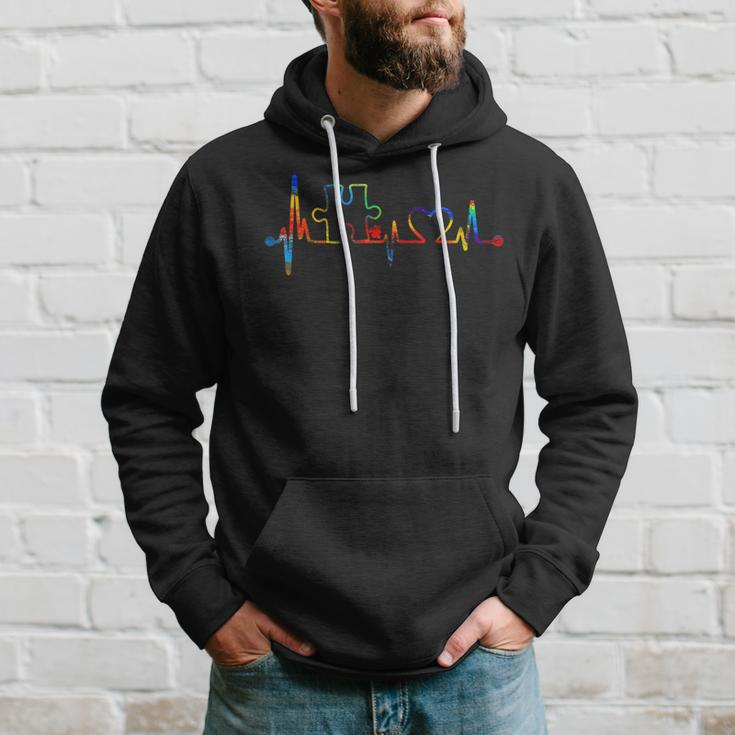Autism Puzzle Heartbeat Heart Autism Awareness Colorful Mom Hoodie Gifts for Him