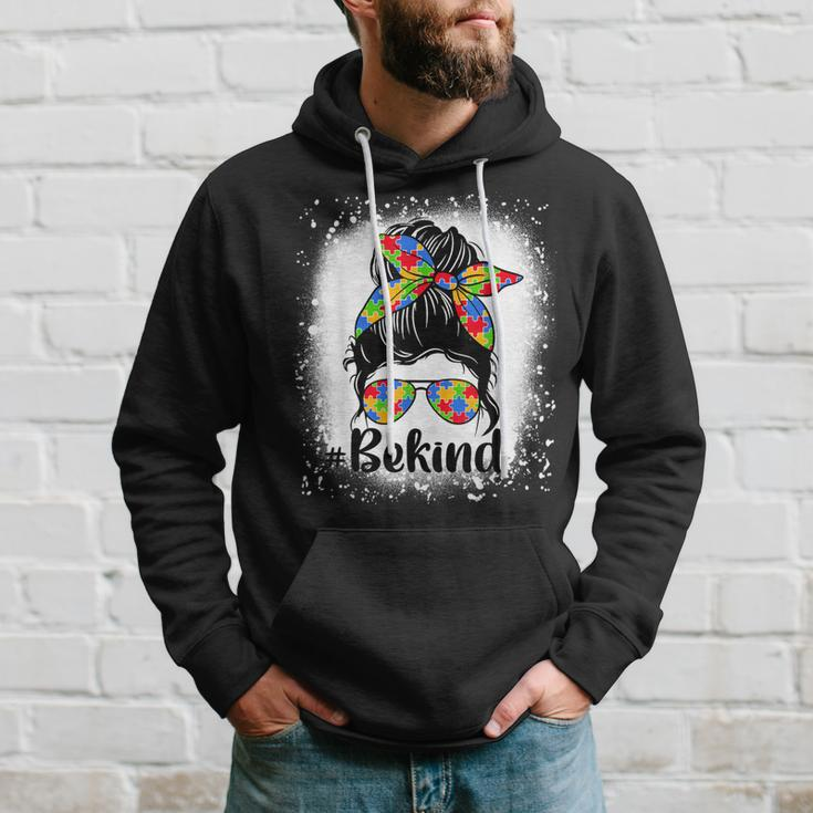 Be Kind Autism Awareness Messy Bun Mom Girl Hoodie Gifts for Him