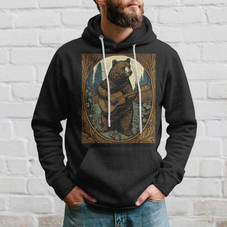 Bear Playing Guitar Vintage Cottagecore Funny Cute Music Hoodie Gifts for Him