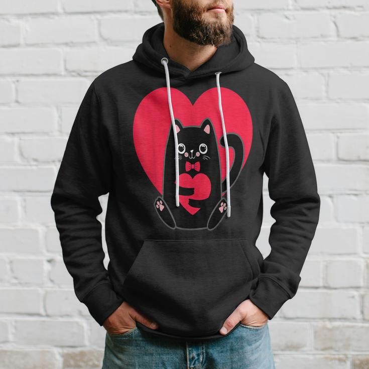 Black Cat Heart Valentines Day Cute Kitten Kitty-Love V Day Hoodie Gifts for Him