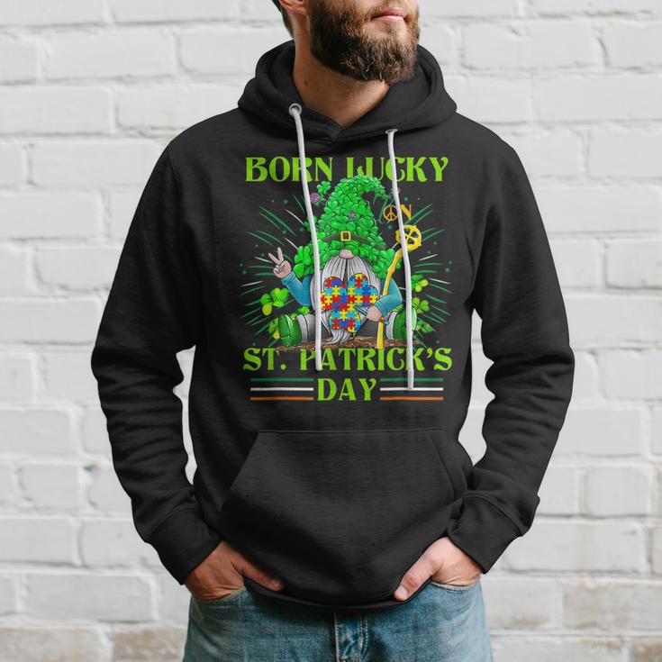Born Lucky On St Patricks Day Autism St Patricks Day Gnomes Hoodie Gifts for Him