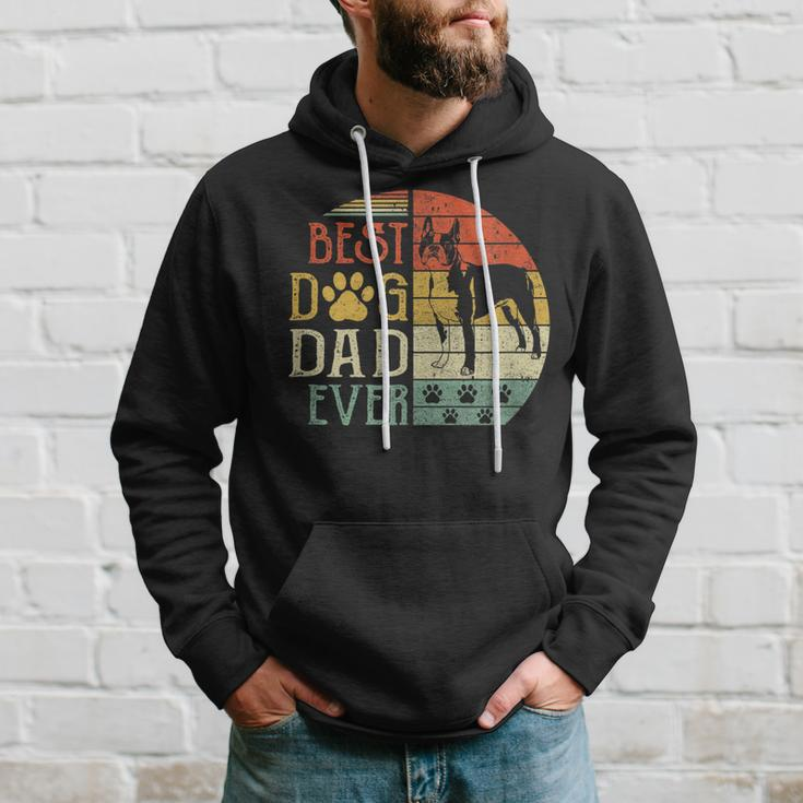 Boston Terrier Best Dog Dad Ever Vintage Fathers Day Retro Hoodie Gifts for Him