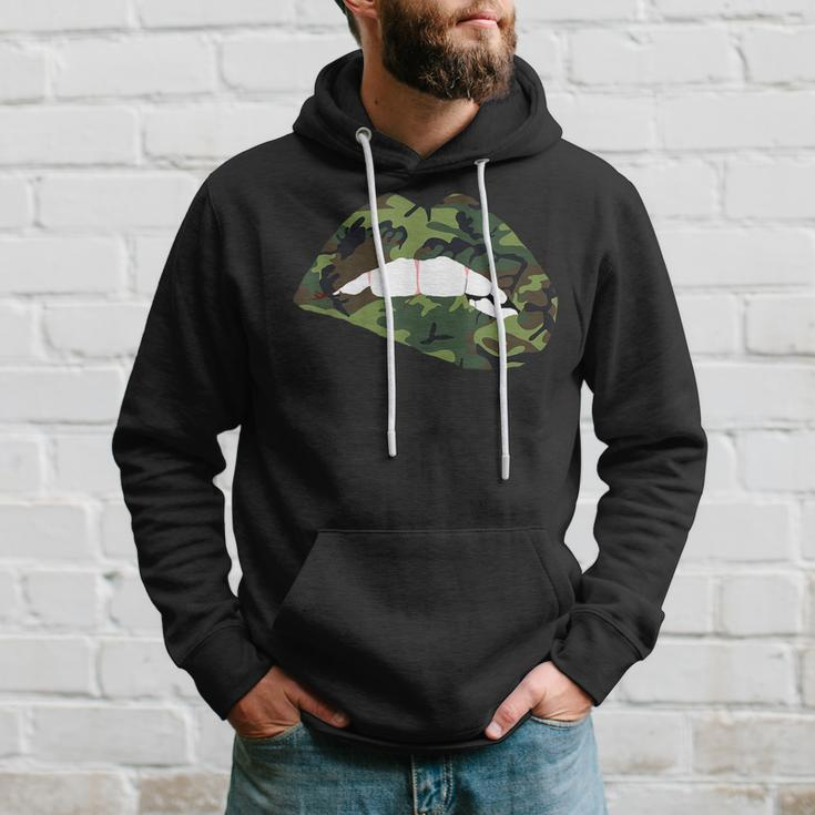 Camouflage Lips Mouth Military Kiss Me Biting Camo Kissing Hoodie Gifts for Him
