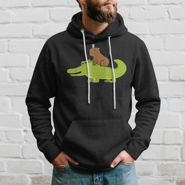 Capybara Riding Alligator Pet Dad Mom Boy Girl Kids Outfit Hoodie Gifts for Him