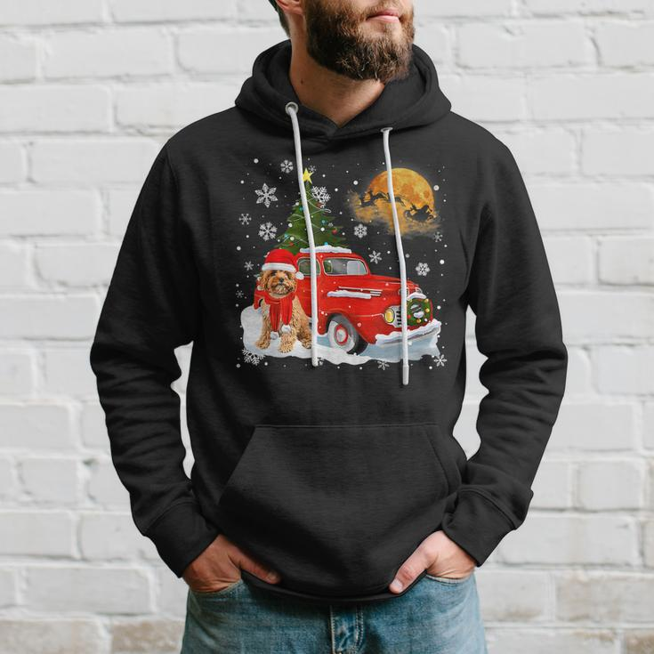 Cavoodle Dog Riding Red Truck Christmas Decorations Men Hoodie Graphic Print Hooded Sweatshirt Gifts for Him