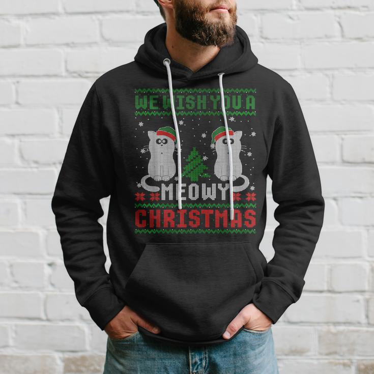 Christmas Cat Meowy Christmas Cat Christmas Sweater V2 Men Hoodie Graphic Print Hooded Sweatshirt Gifts for Him