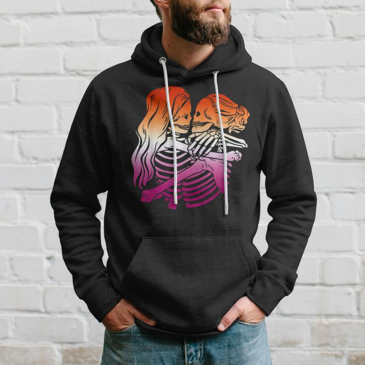Cool Skeletons Kissing Lesbian Flag Colors Ally Lgbt Pride Hoodie Gifts for Him
