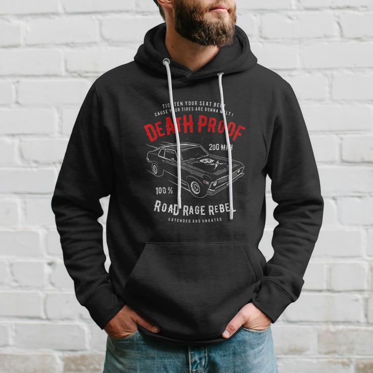 Death Proof Distressed Muscle Car Racing Vintage Skull Lightning Bolts Men Hoodie Gifts for Him