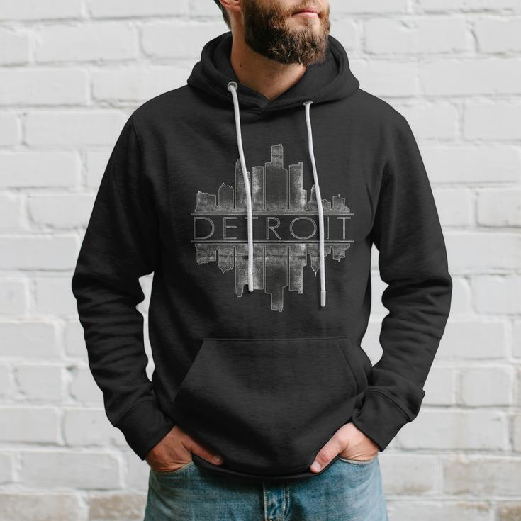 Detroit Mirrored Vintage Skyline Hoodie Gifts for Him
