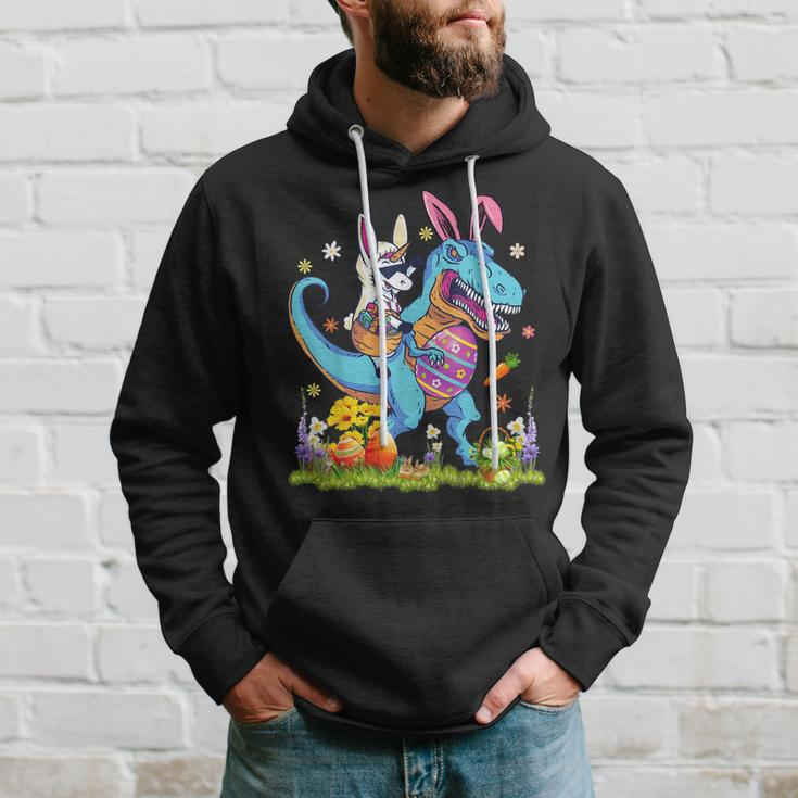 Dinosaur Easter Day Unicorn Riding T-Rex Bunny Costume Hoodie Gifts for Him